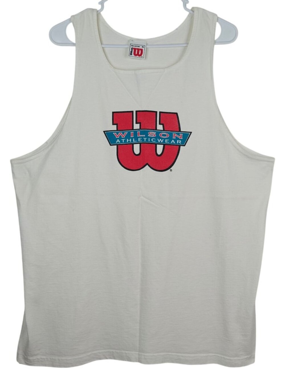 Vintage Wilson Athleticwear Men's Tank Top White XL 100% Cotton Graphic USA